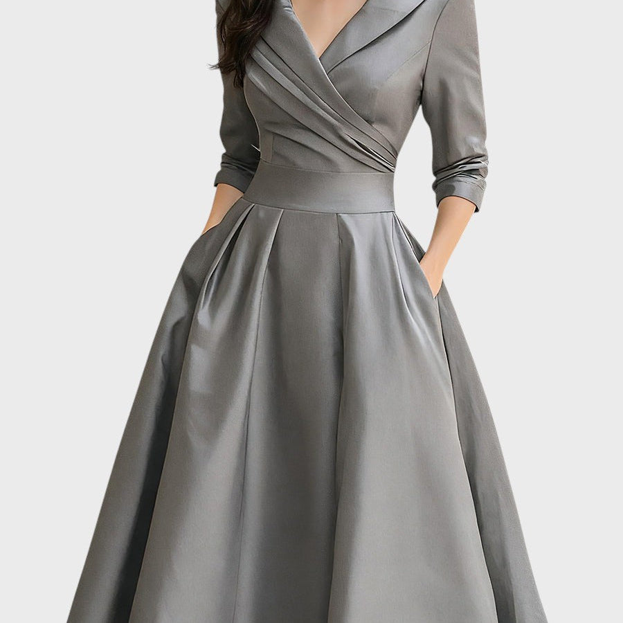 Teresa - Elegancka midi sukienka z długim rękawem