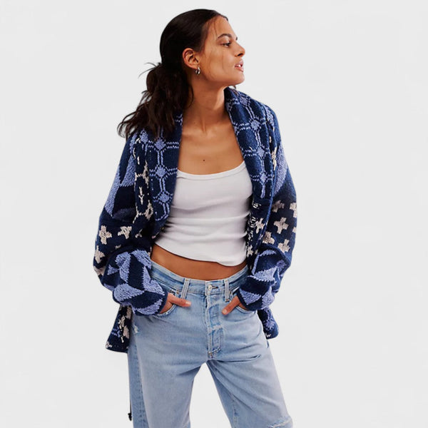 Portia - Kardigan vintage z kołnierzykiem button down i długim rękawem