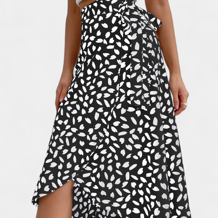 Kamila - Zawijana spódnica boho z asymetrycznym wzorem