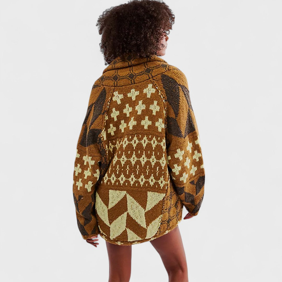 Portia - Kardigan vintage z kołnierzykiem button down i długim rękawem