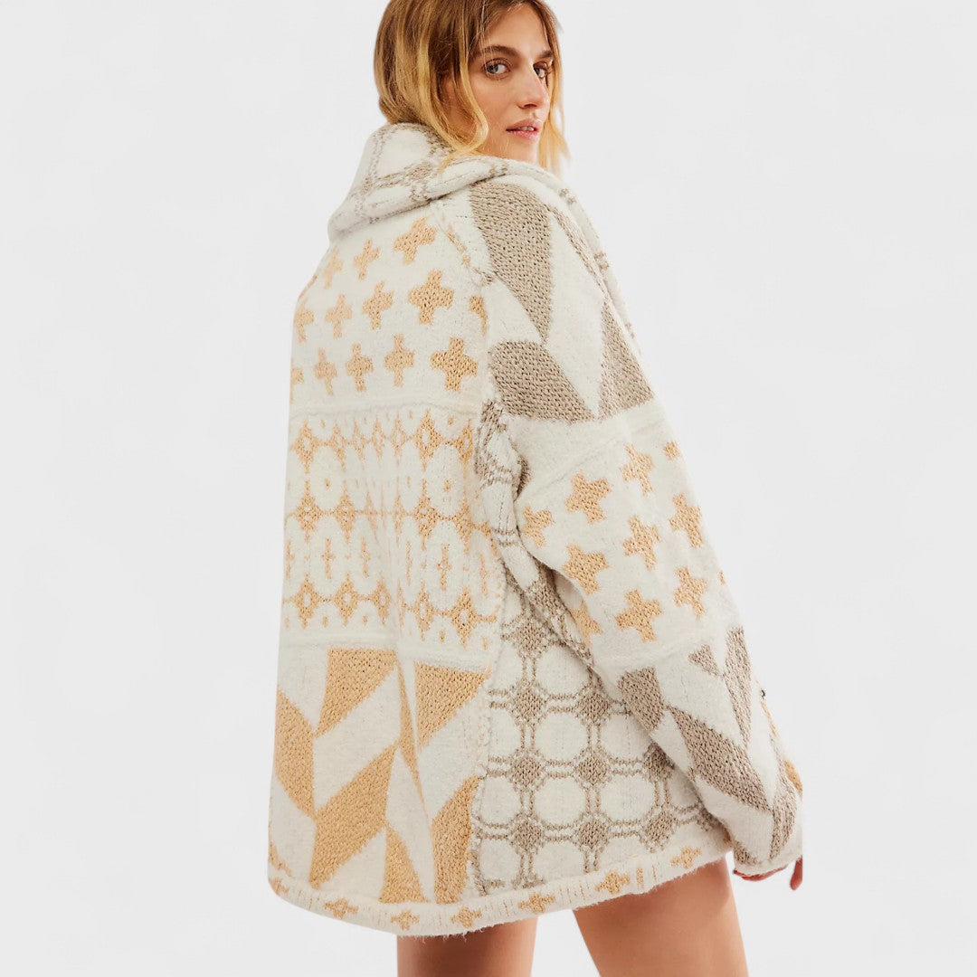 Portia - Kardigan vintage z kołnierzykiem button down i długim rękawem