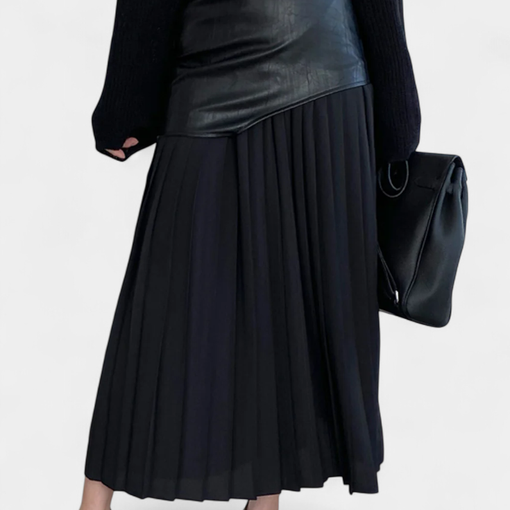 Nicole - Asymetryczna maxi spódnica z szyfonu i syntetycznej skóry