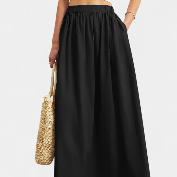 Livia - Bawełniana spódnica w kształcie litery A z elastycznym pasem i kieszeniami