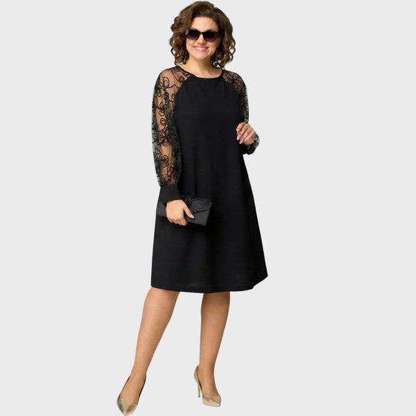 Barbara - Sukienka z haftowanymi tiulowymi rękawami