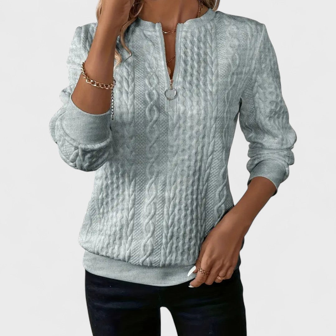 Minda - Sweter damski z zamkiem i splotem w warkocze