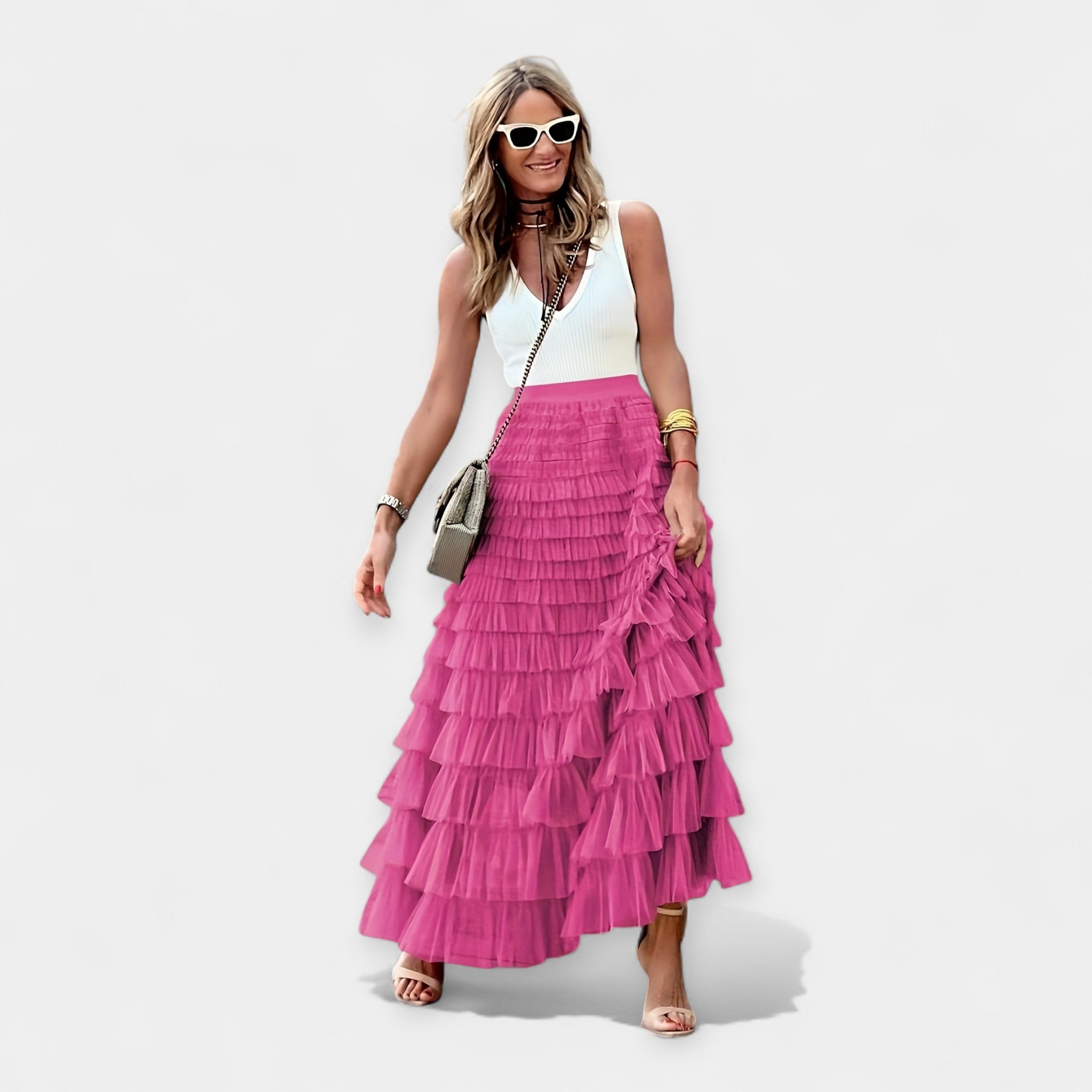 Ewa - Sofistykowana Satynowa Spódnica Boho z Siatkowym Wykończeniem Lato