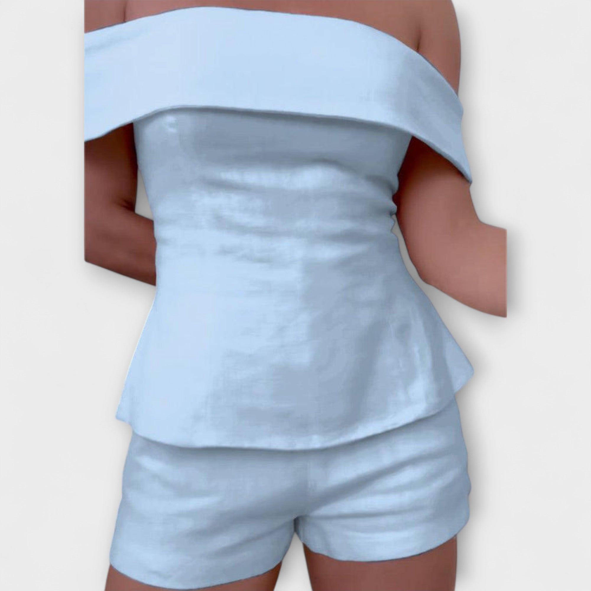 Olivia - Biały bawełniano-lniany dwuczęściowy zestaw