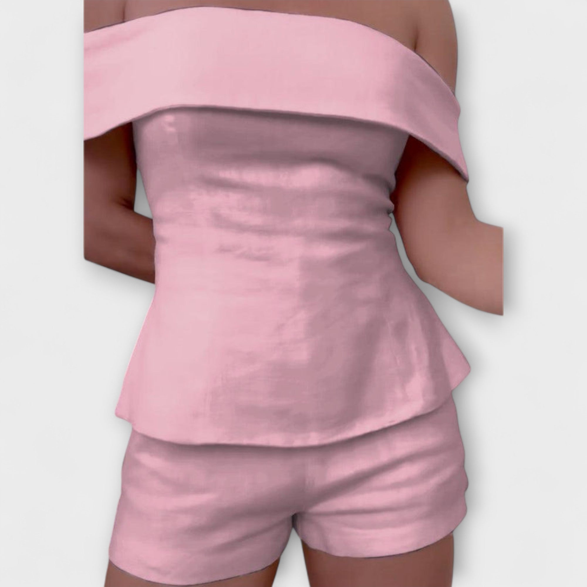 Olivia - Biały bawełniano-lniany dwuczęściowy zestaw