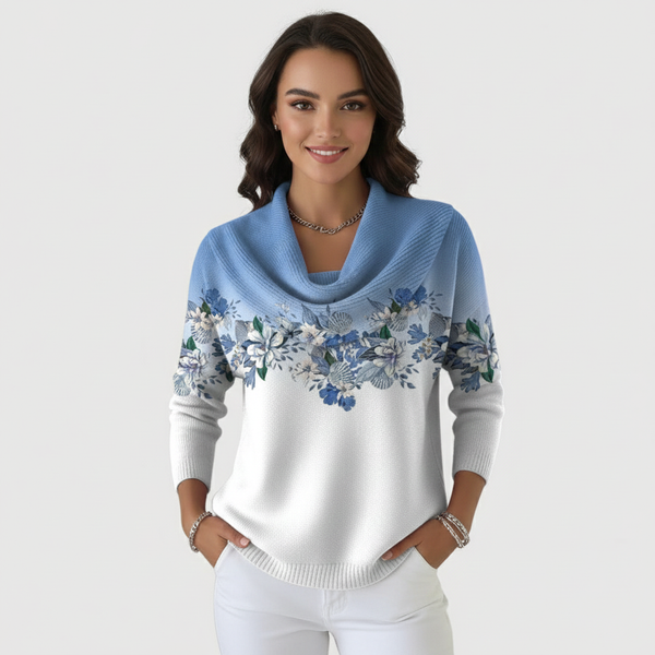 Agnieszka - Sweter z kwiatowym wzorem i miękkim dekoltem