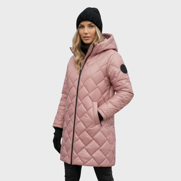 Klara - Elegancki pikowany płaszcz z kapturem