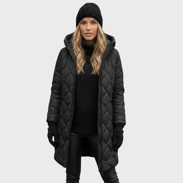 Klara - Elegancki pikowany płaszcz z kapturem
